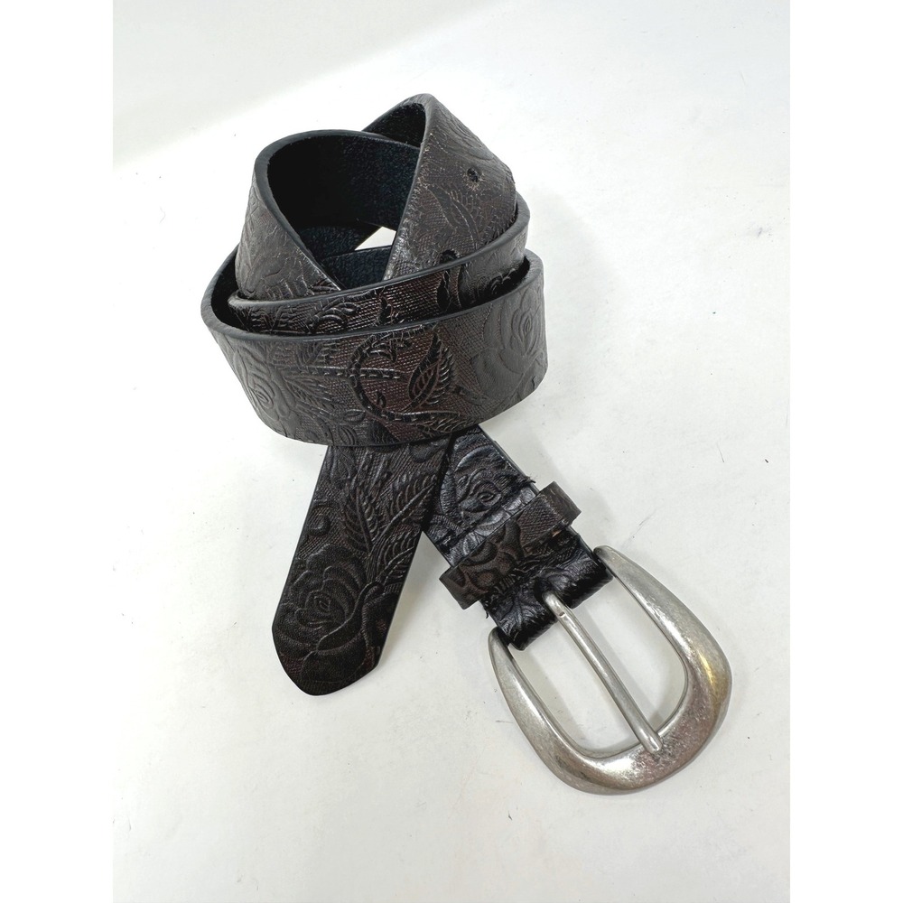 Vintage Sonoma 1" Floral Embossed Leather Belt Brown S